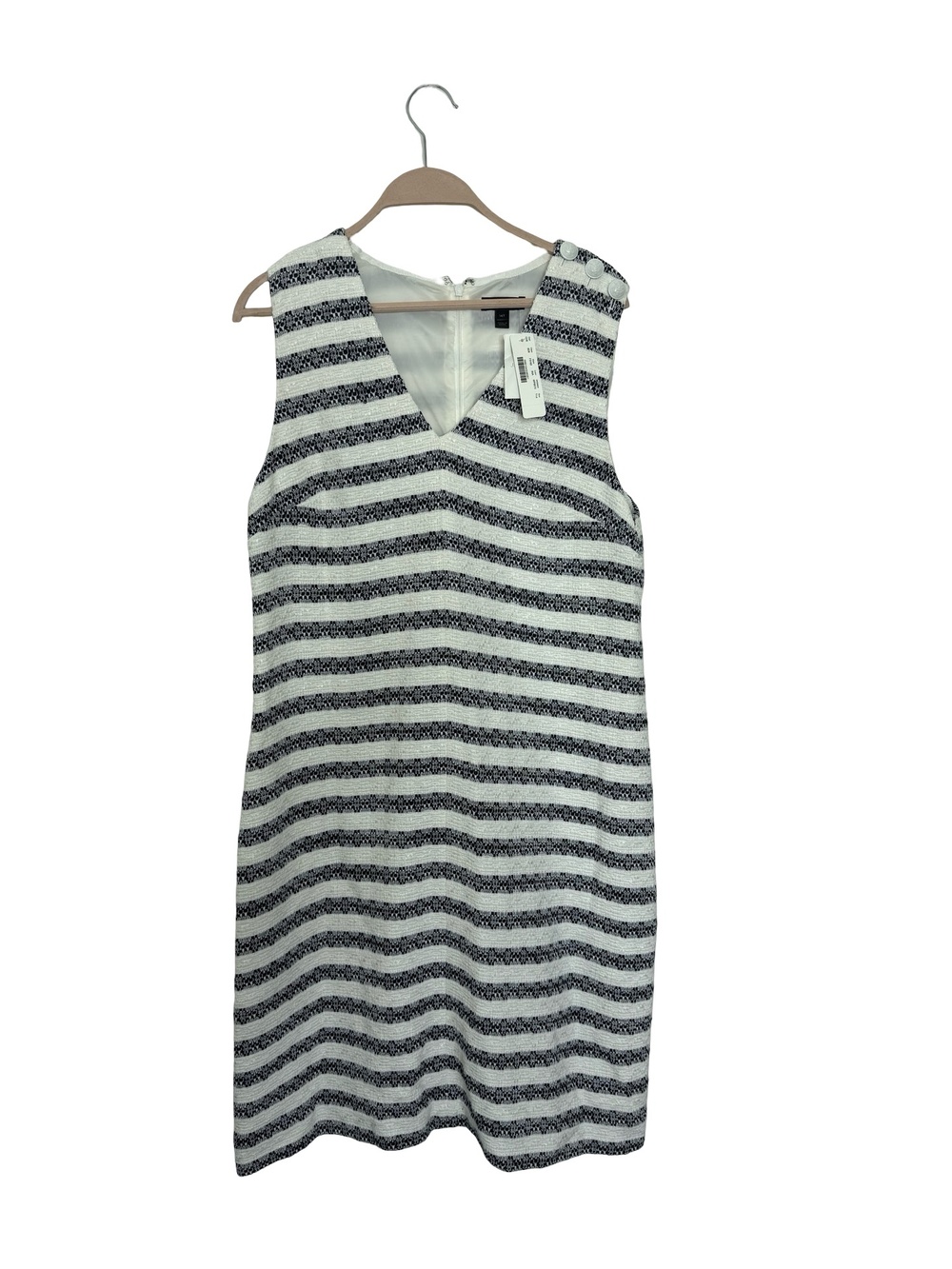 J.Crew Dress Womens Tall 14 White Navy Stripe Shift V Neck Lined Work Office